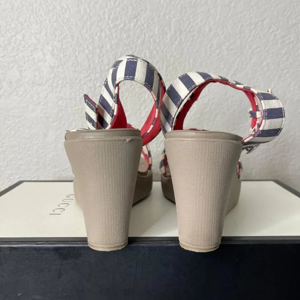 Crocs Leigh 15313 Wedge Sandals Ankle Strappy White Striped Women's Size 9 US - Picture 6 of 11